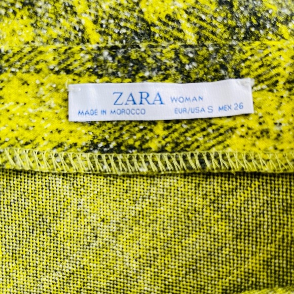 NWOT ZARA plaid mini skirt yellow-green check wool | schoolgirl style Size Small - Picture 5 of 9